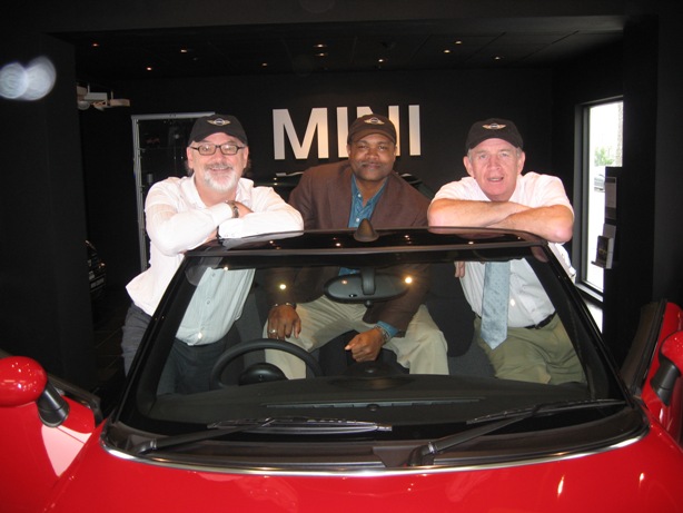 Left to Right: Bermuda Docs Festival Director Duncan Hall, Manager of Ultimate Motors Jesse Graham, Bermuda Motors’ General Manager Michael Butler 