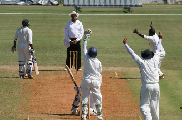 Rodney Trott takes a wicket