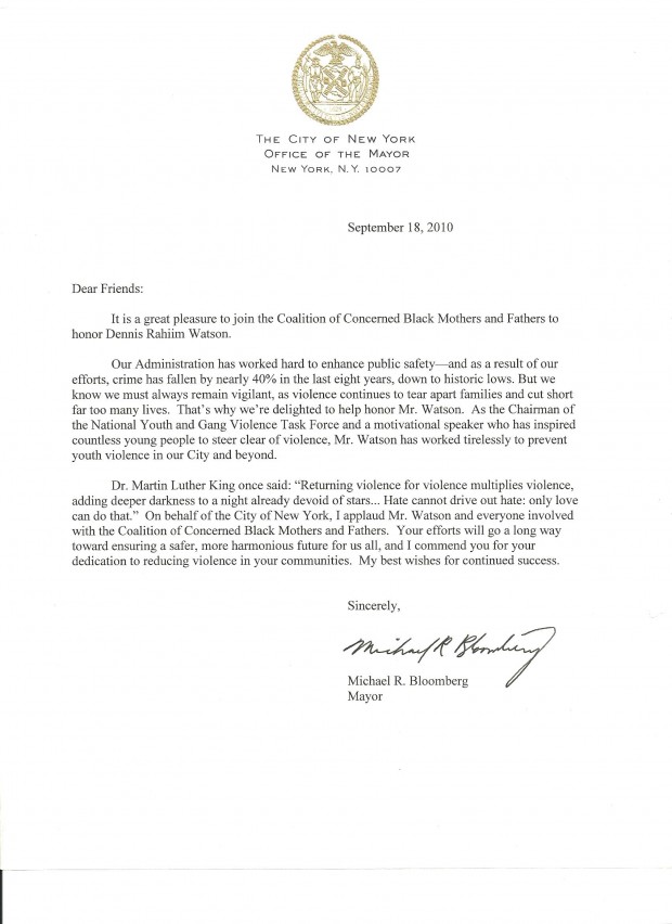 Letter from Mayor Michael Bloomberg