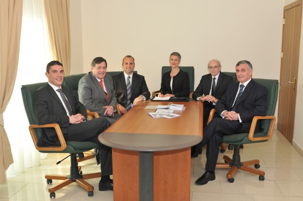From left: Dr. Nicolai Vella Falzon, co-Company Secretary at Fogg; Mr. Andrew Bickham, Executive Vice President Broking, The Argus Group; Mr. Jonathan A. Schembri, Managing Director, Fogg; Ms. Alison Hill, Chief Executive Office, The Argus Group; Mr. Andy Baker, Chief Executive of Argus Insurance Company (Europe) Limited; and Mr. Albert E. Cardona, Director, Fogg.