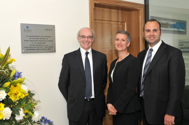 From left: Mr. Andy Baker, Chief Executive of Argus Insurance Company (Europe) Limited; Ms. Alison Hill, Chief Executive Office, The Argus Group; and Mr. Jonathan A. Schembri,  Managing Director, Fogg.