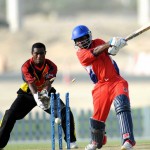 Bermuda's Rodney Trott is clean bowled by PNG's Chris Amini for 2 runs