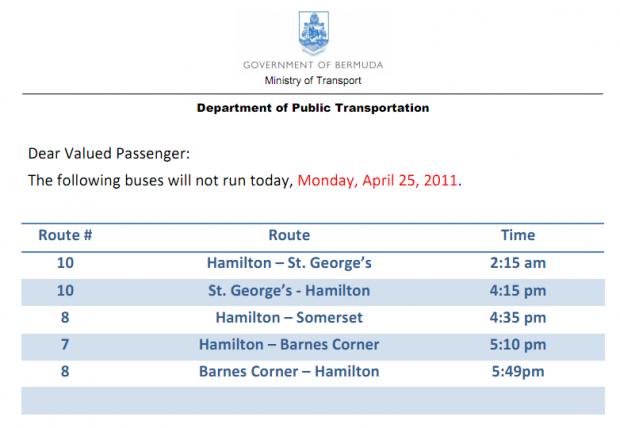 bus cancellations apr 25 2011