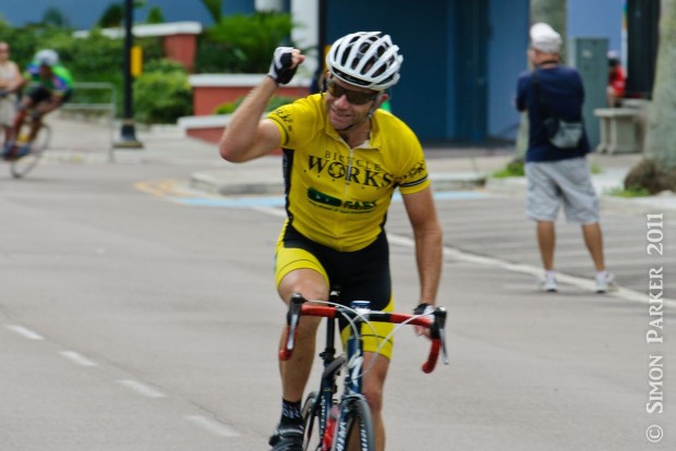 Norbert Meyer of Fast Forward Bicycle Works wins the B race