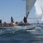 2012 Newport Bermuda Yacht Race - start in Narragansett Bay. The vintage New York 10 class sloop Isla owned by Henry S May Jnr