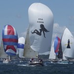2012 Newport Bermuda Yacht Race -start in Narragansett Bay. Vamp - Leonard J Sitar leads the J44 fleet away