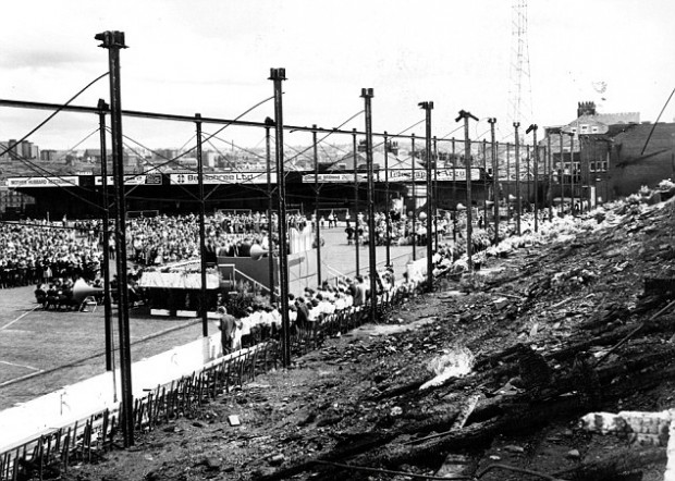 The stands are shown above after the fire, which was the worst ever in English football. Photo via DailyMail