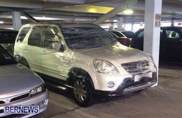 plastic wrapped car