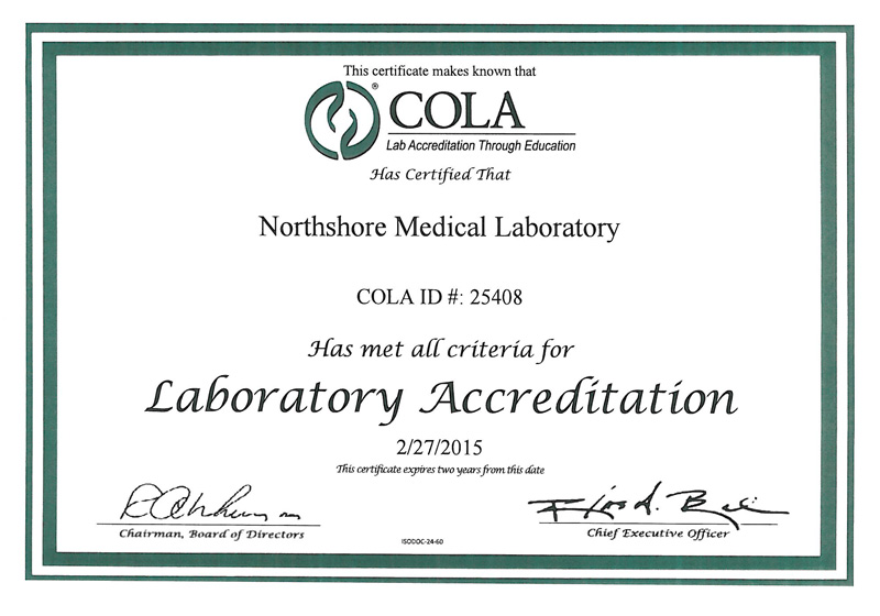 Northshore Medical Laboratory Recognized for Quality Laboratory Services