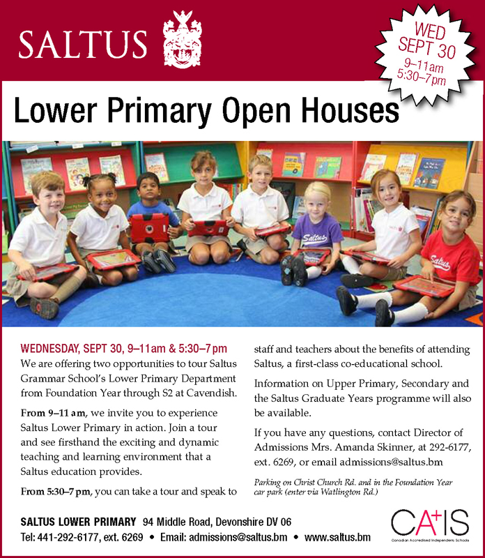 Saltus Lower Primary Open House Wed., Sept. 30th, 9-11am&5.30-7pm