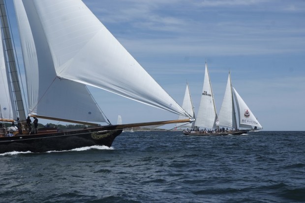 2016 Newport Bermuda Yacht Race start.  SPIRIT OF BERMUDA leads AMERICA skippered by Troy Sears leads the fleet away in the Spirit of tradition class.