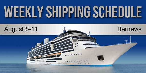 Weekly Shipping Schedule Bermuda TC August 5 - 11 2017