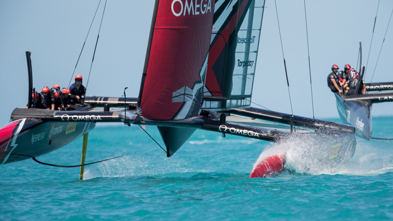Emirates Team New Zealand sailing on Bermuda's Great Sound practice racing in the lead up to the 35th America's Cup