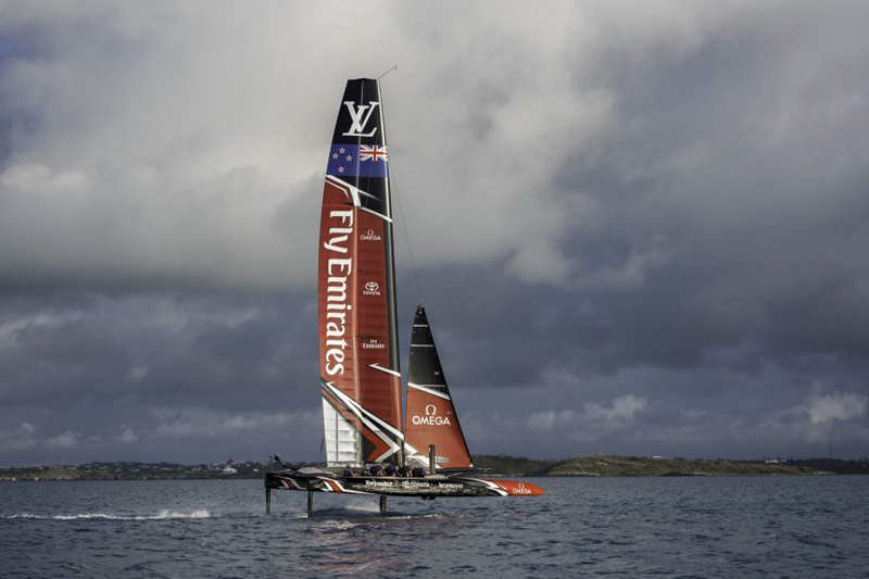 Emirates Team New Zealand prepare for their first day sailing in Bermuda