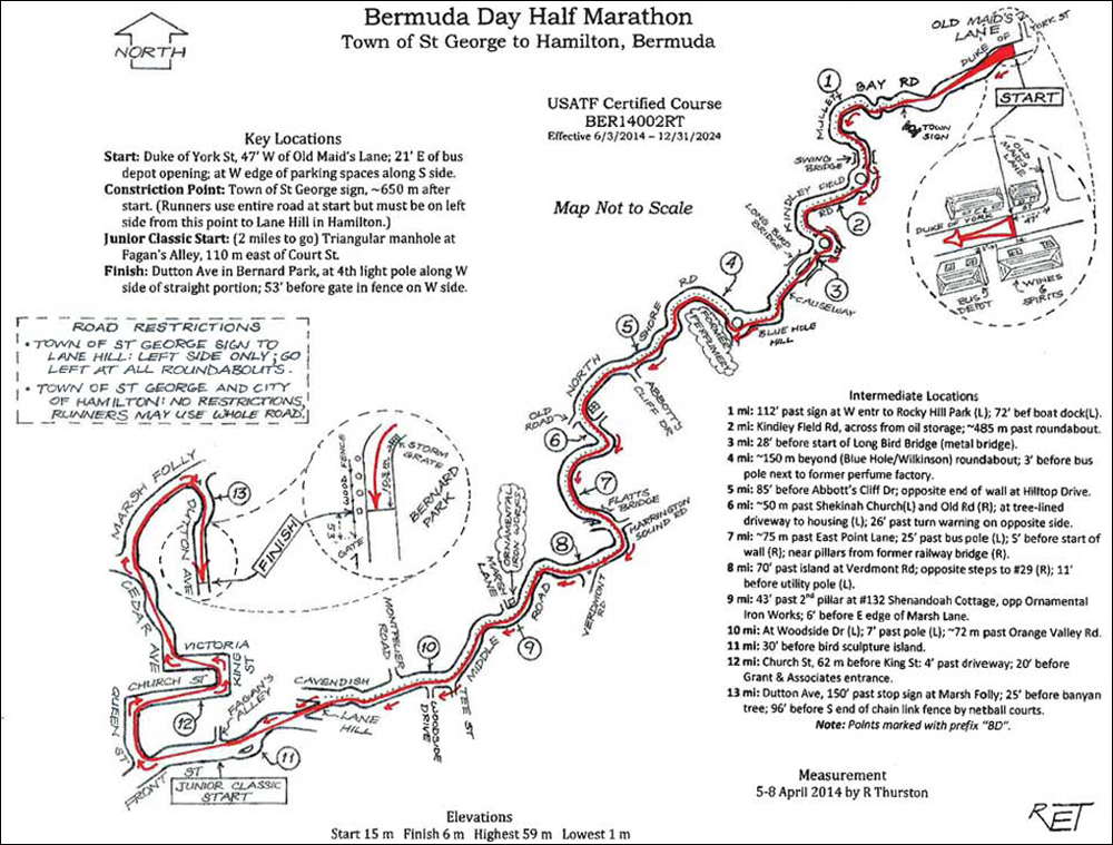 Bermuda Day Half Marathon Map May 21 2017