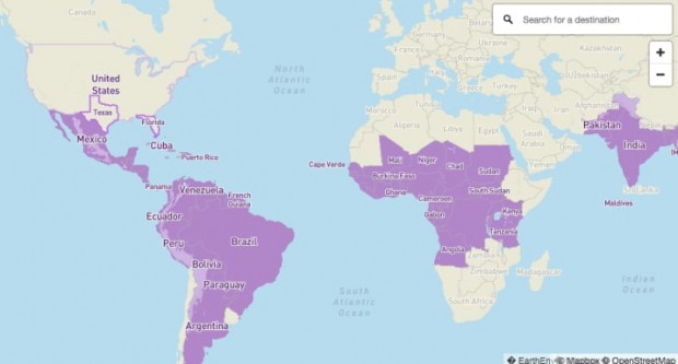 Areas with risk of Zika via. wwwnc.cdc.gov 