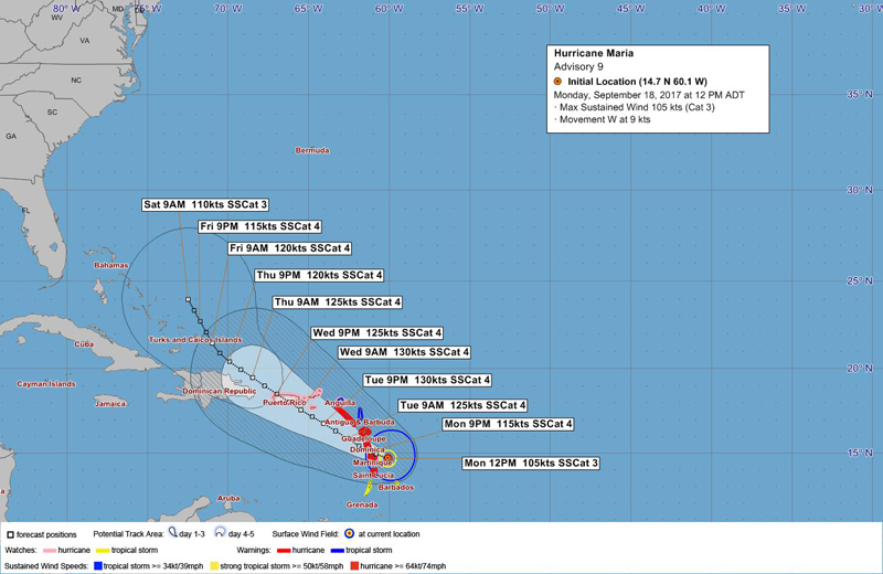 BWS Hurricane Maria Bermuda 12pm Sept 18 2017