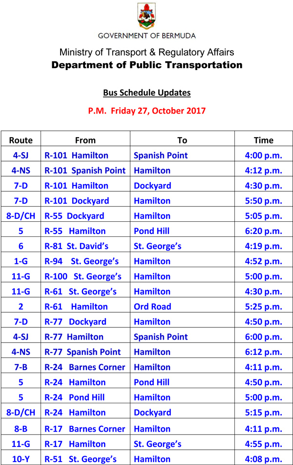 Bus Schedule Updates Friday 27-10-2017-1