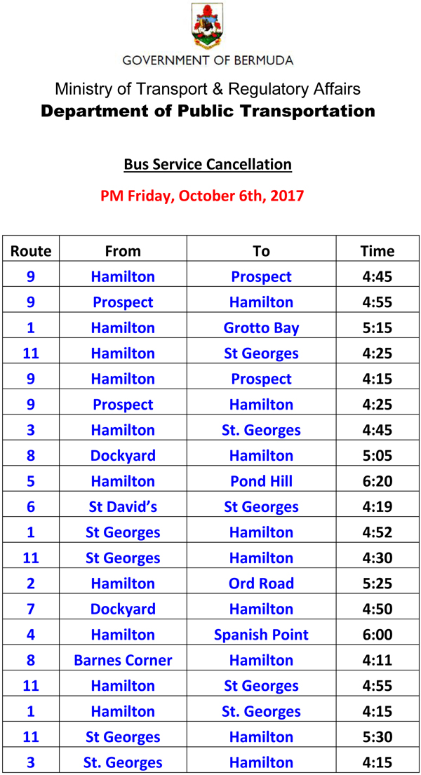 Bus Service Cancellation PM Friday October 6-1