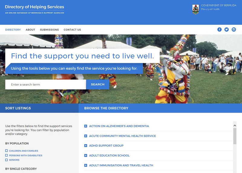 Online Directory of Helping Services Bermuda Oct 2017