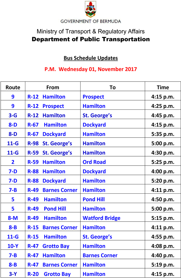 Bus Schedule Updates Wednesday 01-November -2017-1