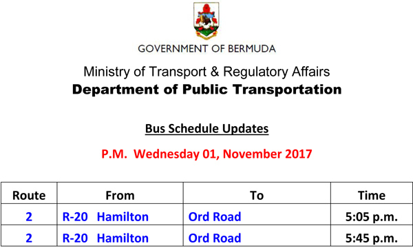 Bus Schedule Updates Wednesday 01-November -2017-2