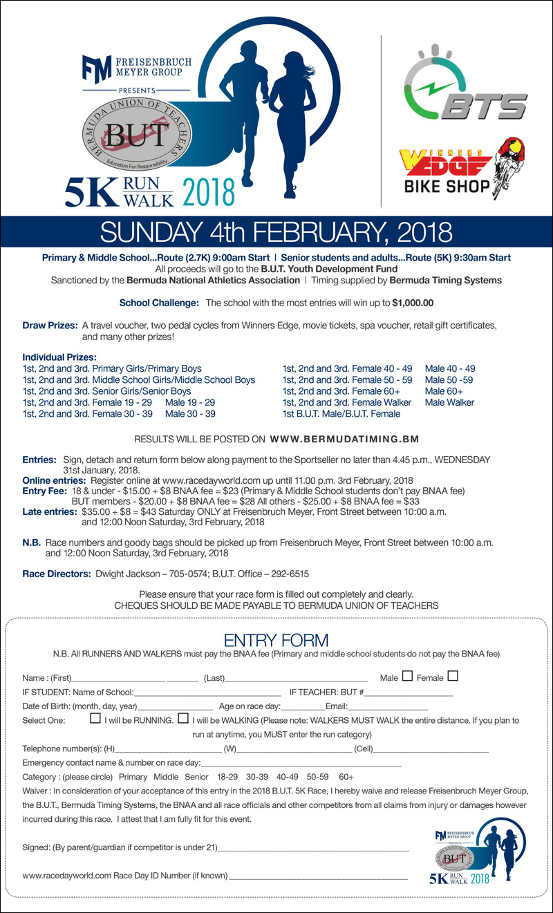 BUT 5K Run Walk Bermuda Jan 2018