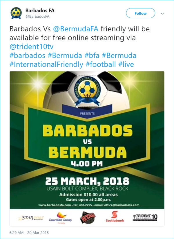 Barbados tweet Bermuda March 22 2018