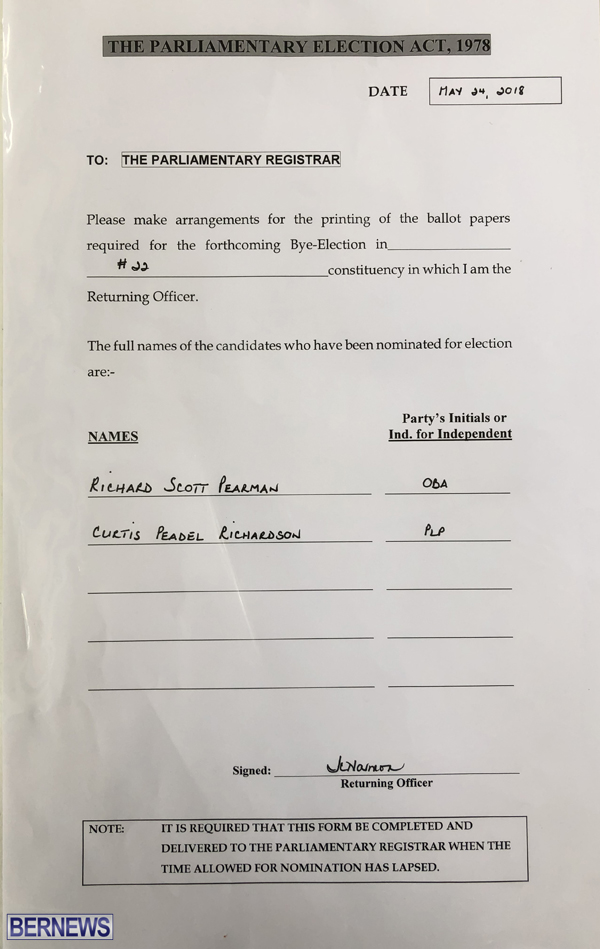Paget nominations paper Bermuda May 2018