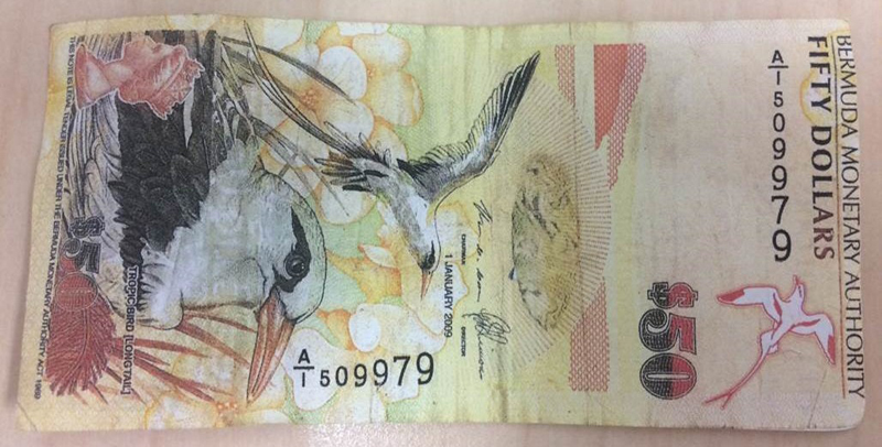 Counterfeit Bermuda $50 Note AI 509979 August 2018