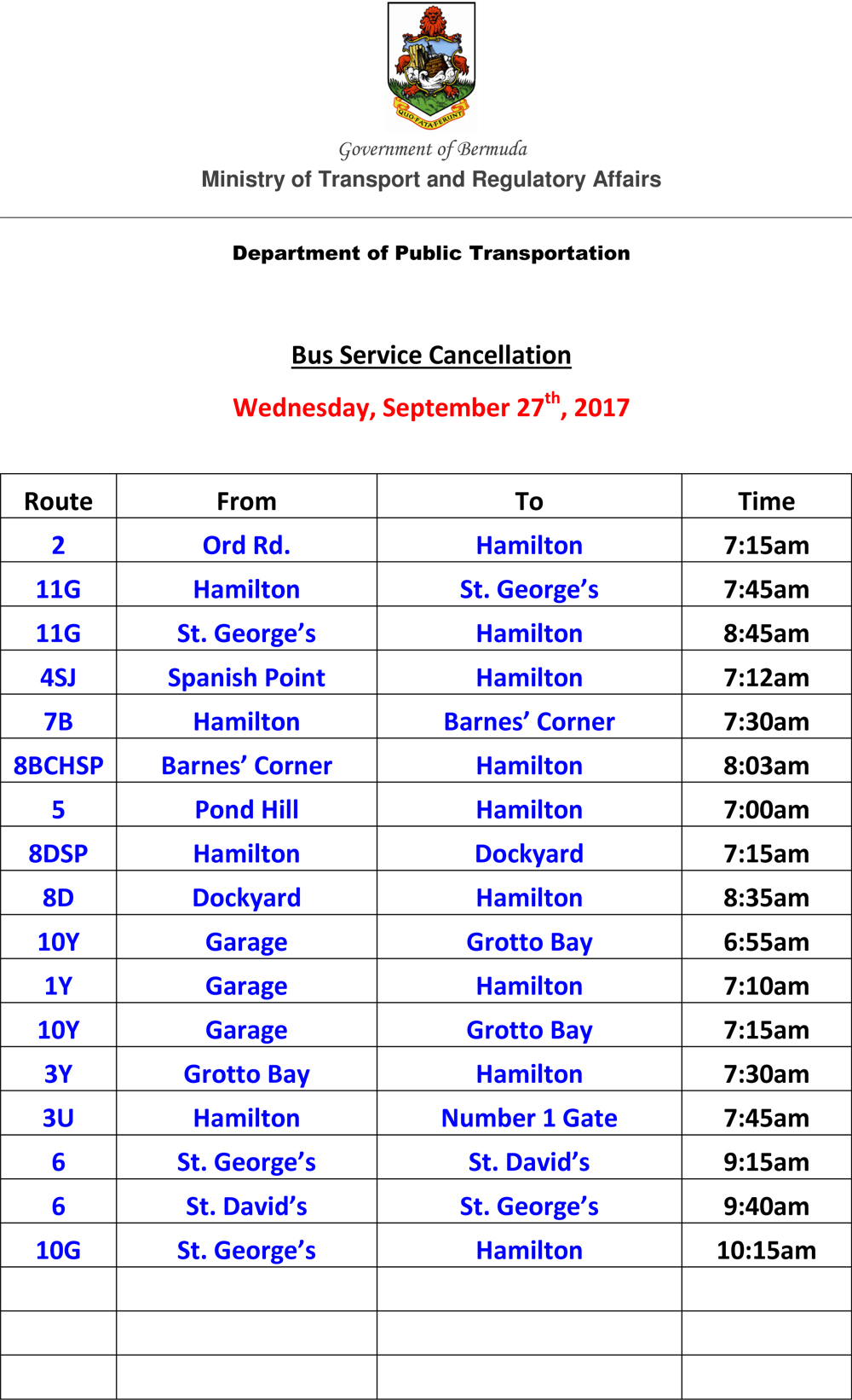 Microsoft Word - Bus Service Cancellation List for Wednesday Ber
