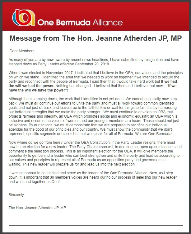 Message from Jeanne AtherdeN Resign Sept 21 2018