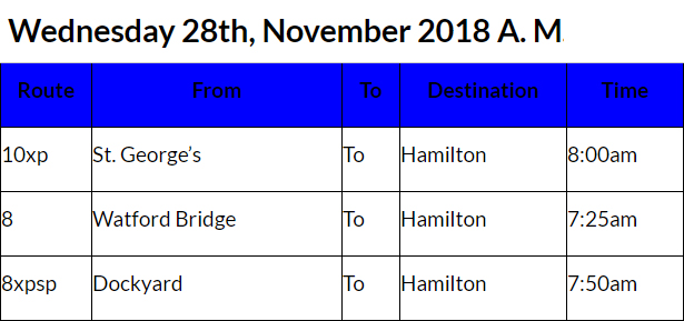 Bus cancellations Bermuda AM Nov 28 2018