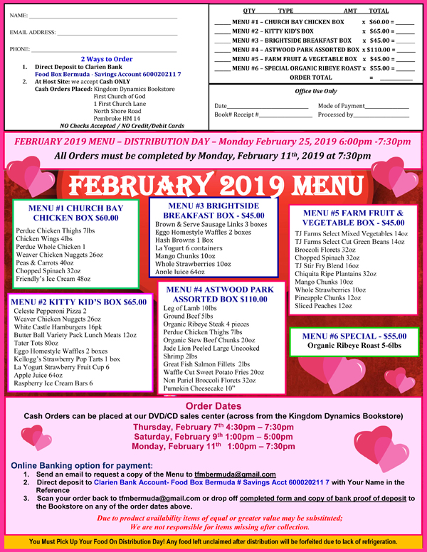 Food Box Bermuda February 2019 menu