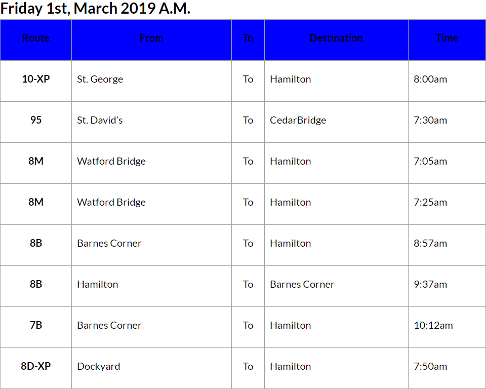 Bus cancellations AM Mar 1 2019