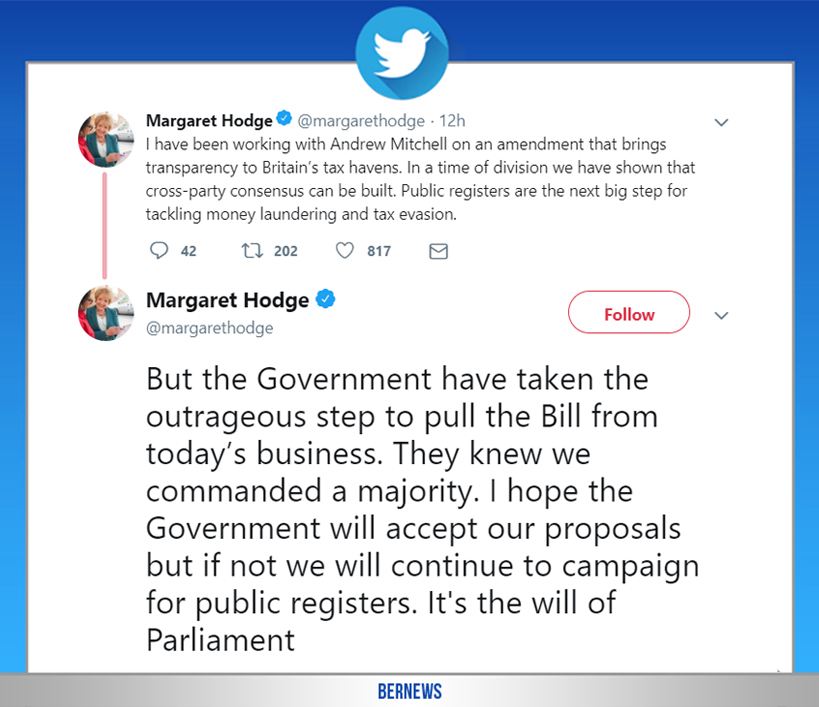 Margaret Hodge tweet Bermuda March 4 2019