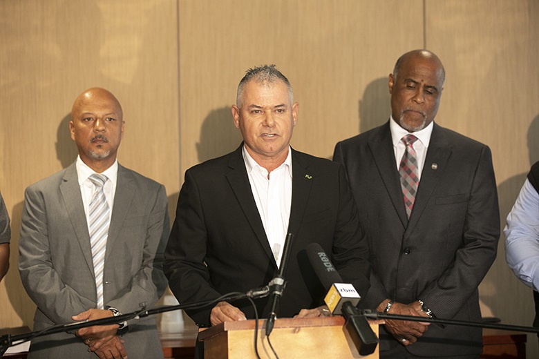 Roger Todd, Minister DeSilva, Chris Furbert Bermuda April 24 2019