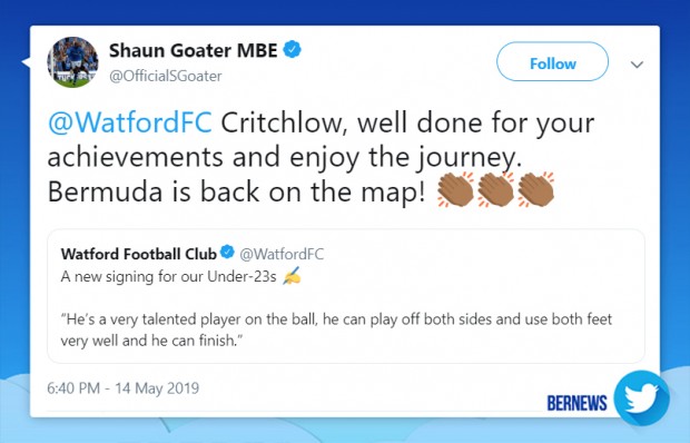 Shaun Goater tweet Bermuda May 14 2019