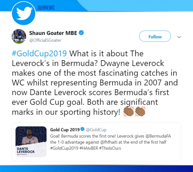 Shaun Goater MBE tweet Bermuda June 17 2019