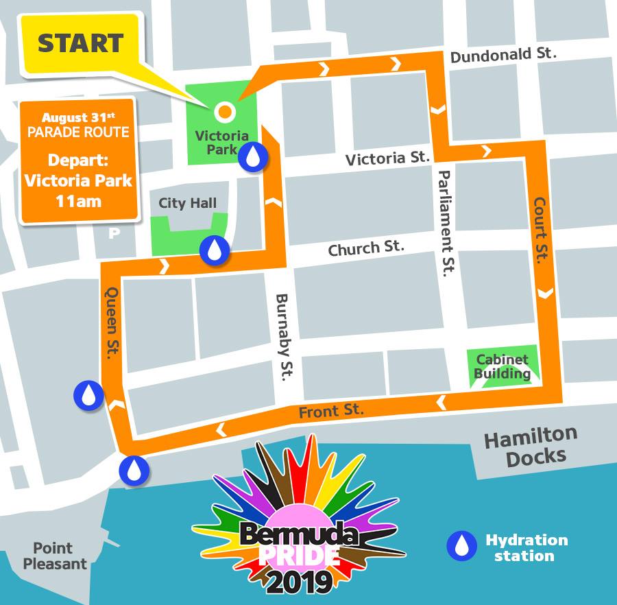 2019 Bermuda Pride Parade route map