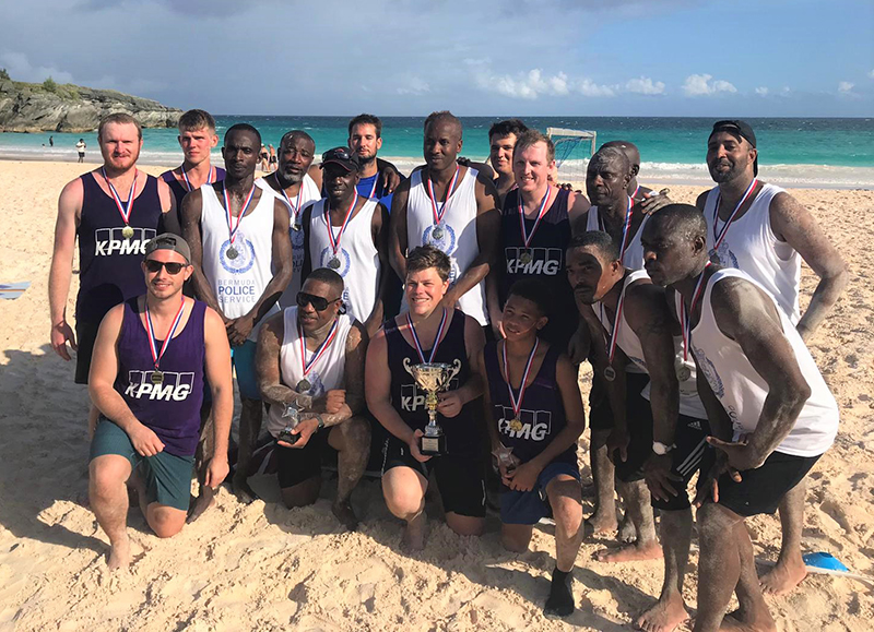 Corporate Beach Soccer Tournament Bermuda September 2019 Finalists KPMG and BPS
