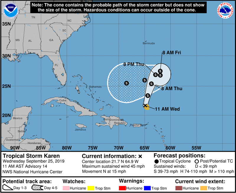 NHC Tropical Storm Karen Bermuda Sept 2019
