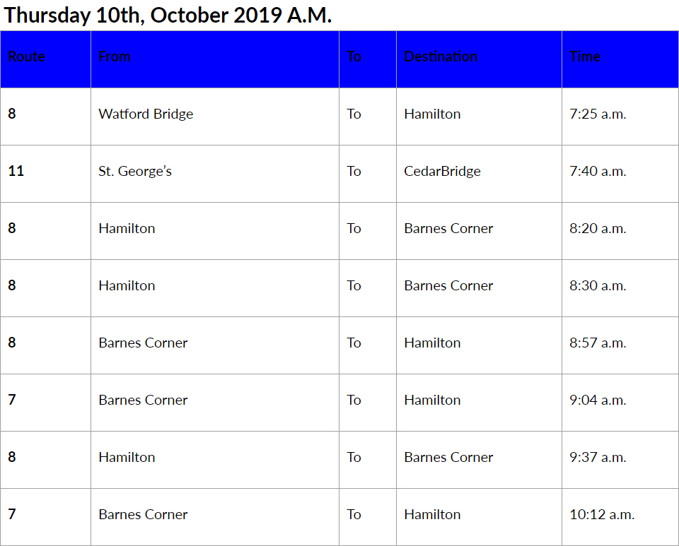 bus cancellations Bermuda AM Oct 10 2019