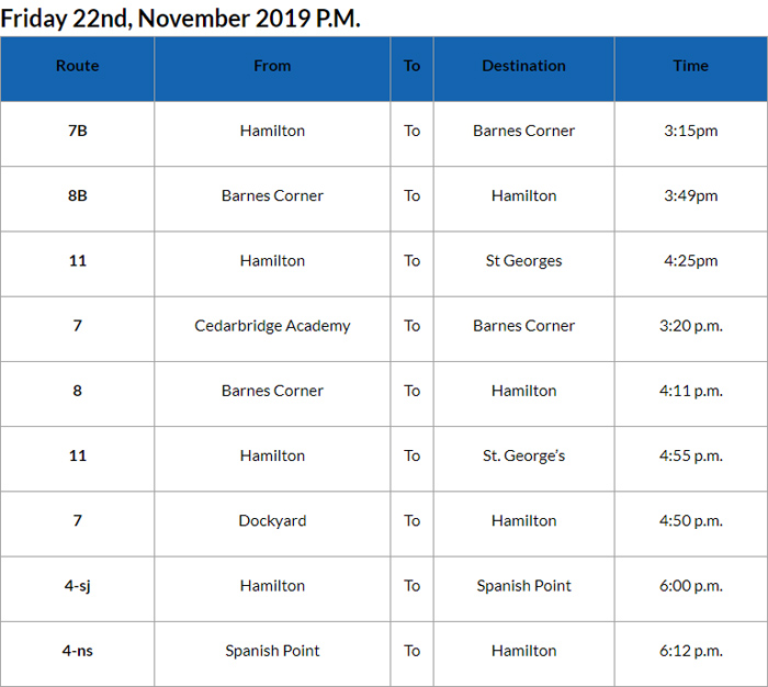Bus Cancellations PM Bermuda Nov 22 2019