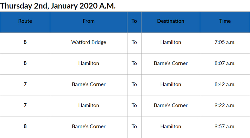 Bus Cancellations AM Bermuda Jan 2 2020