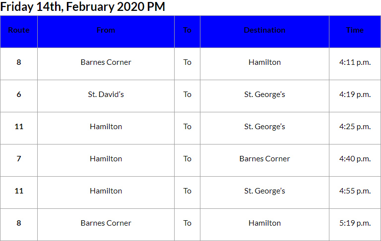 Bus Cancellations PM Bermuda Feb 14 2020