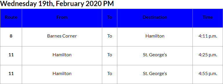 Bus Cancellations PM Bermuda Feb 19 2020