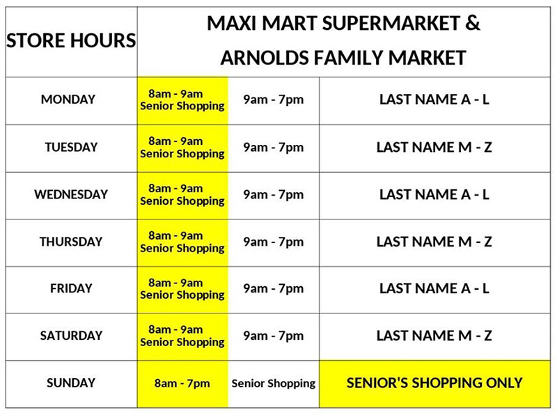 Arnold`s Family Market Operating Hours April 2020