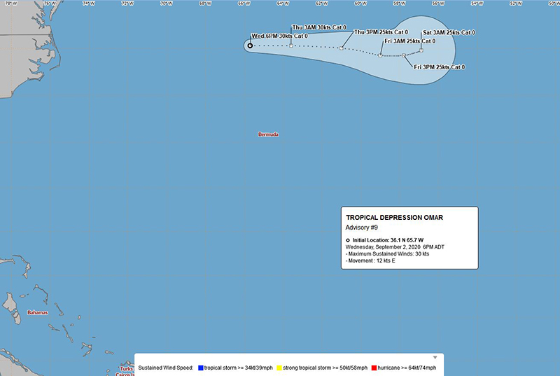 Tropical Depression Omar Bermuda Sept 2 2020 BWS
