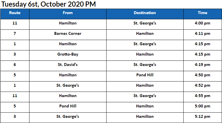 Bus Cancellations PM Bermuda Oct 6 2020